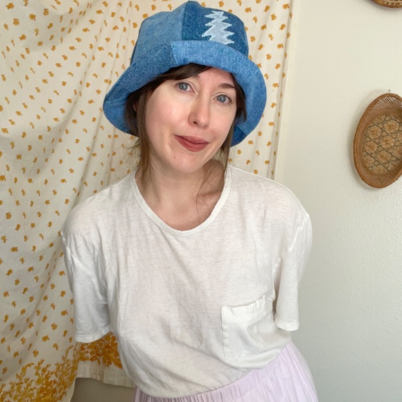 Vintage Denim Grateful Dead Bucket Hat Patchwork Medium OOAK Handmade - Picture 3 of 9